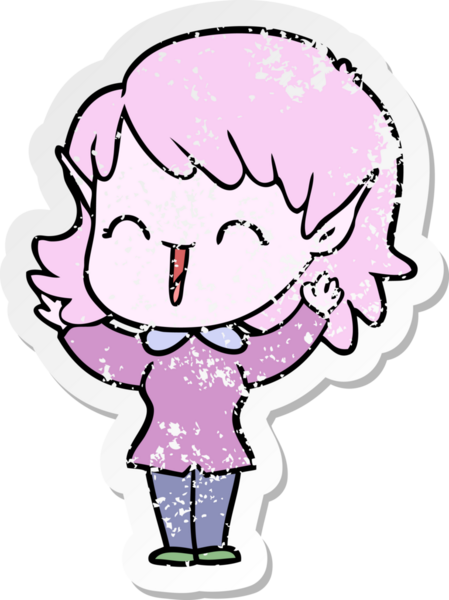 Bir insan tarafından çizilmiş karikatür elf kızının sıkıntılı çıkartması.