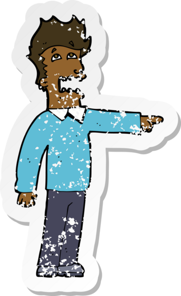 Bir insan tarafından çizilen bir karikatürcünün sıkıntılı retro yapıştırması.