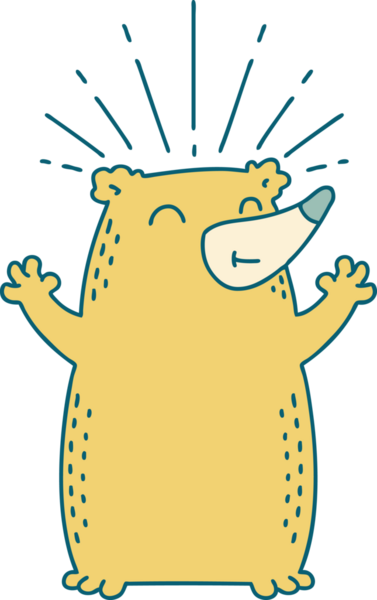 Bir insan tarafından çizilmiş geleneksel dövme stili mutlu ayının çizimi