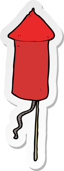 Bir insan tarafından çizilmiş bir havai fişek roketinin çıkartması.