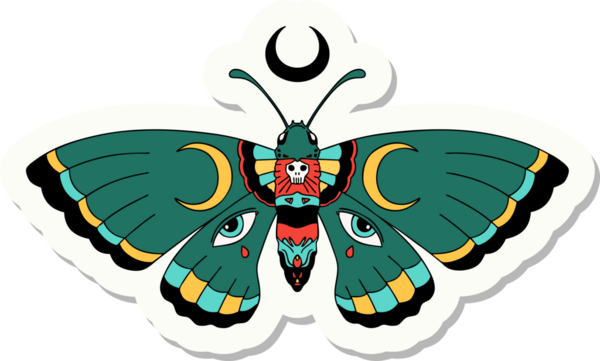 Bir insan tarafından çizilmiş geleneksel bir güve stili dövme çıkartması.