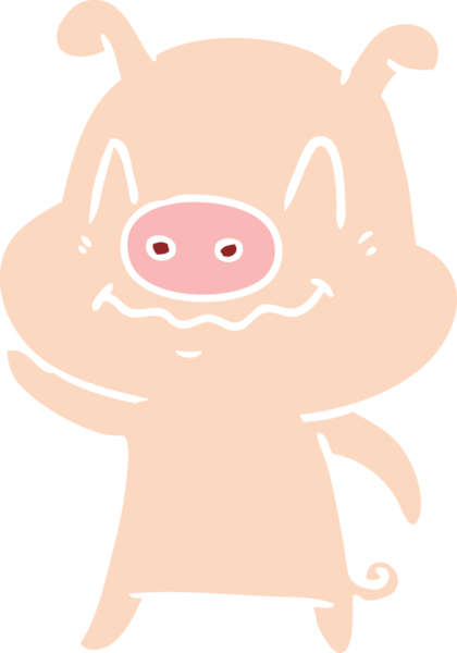 Bir insan tarafından çizilmiş düz renkli çizgi film domuzu.