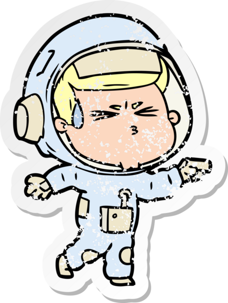 Bir insan tarafından çizilmiş stresli astronot karikatürü.