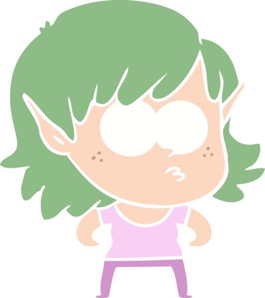 Bir insan tarafından çizilmiş düz renkli çizgi film elf kızı.