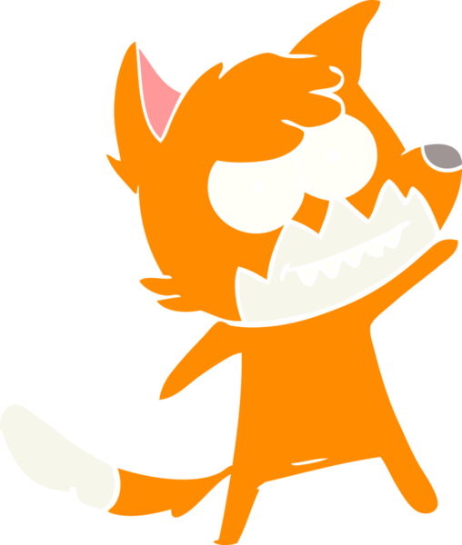 Bir insan tarafından çizilmiş düz renk çizgi film çizimi sırıtan tilki