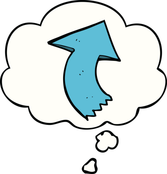Bir insan tarafından çizilmiş düşünce balonlu bir ok.