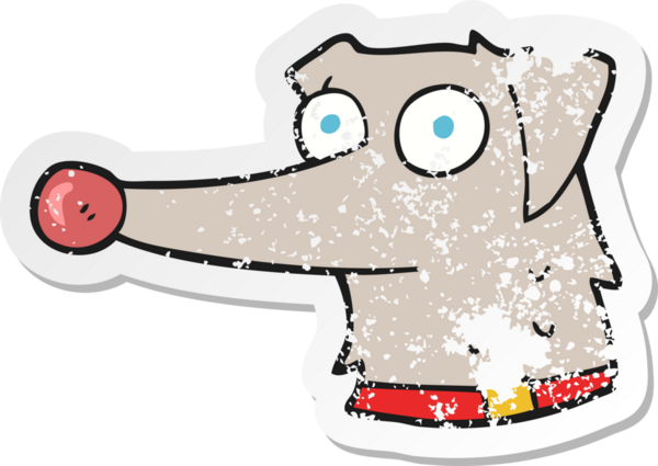 Bir insan tarafından çizilmiş tasmalı karikatür köpeğinin gerilmiş çıkartması.