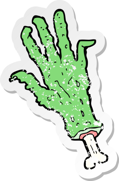 Bir insan tarafından çizilmiş zombi çizgi filminin gerilimli çıkartması.