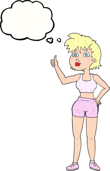 Bir insan tarafından çizilmiş serbest çizim balon karikatür mutlu spor salonu kadını