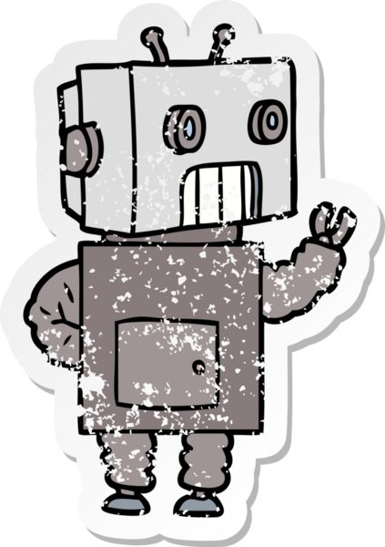 Bir insan tarafından çizilmiş karikatür robotunun sıkıntılı çıkartması.