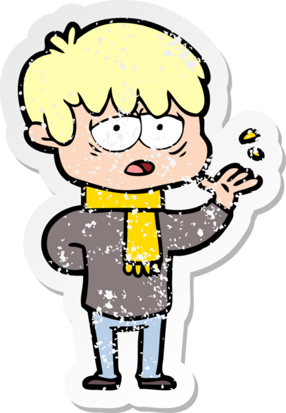 Bir insan tarafından çizilmiş bitkin bir çizgi film karakterinin sıkıntılı çıkartması.