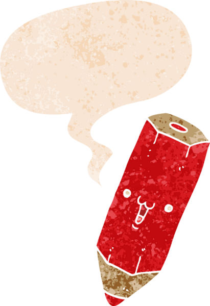 Bir insan tarafından çizilmiş grunge sıkıntılı retro desenli konuşma baloncuklu mutlu çizgi film kalem