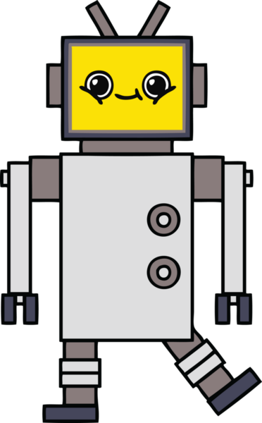 Bir insan tarafından çizilmiş sevimli bir robot karikatürü.