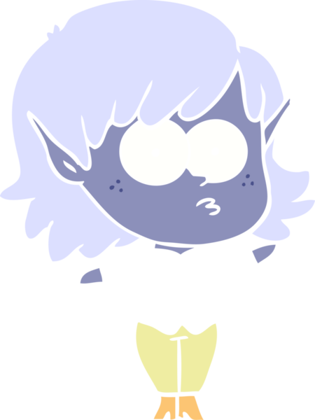 Bir insan tarafından çizilmiş düz renkli çizgi film elf kızı.