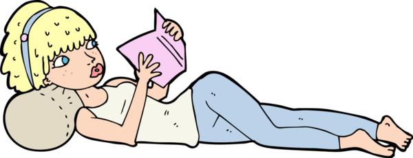 Bir insan tarafından çizilmiş kitap okuyan güzel bir kadın.