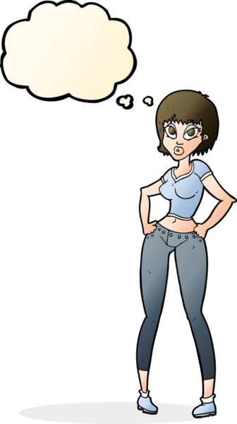 Bir insan tarafından çizilmiş düşünce baloncuğu olan güzel bir kadın.