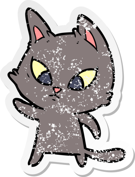 Bir insan tarafından çizilmiş kafası karışmış bir çizgi film kedisinin sıkıntılı çıkartması.