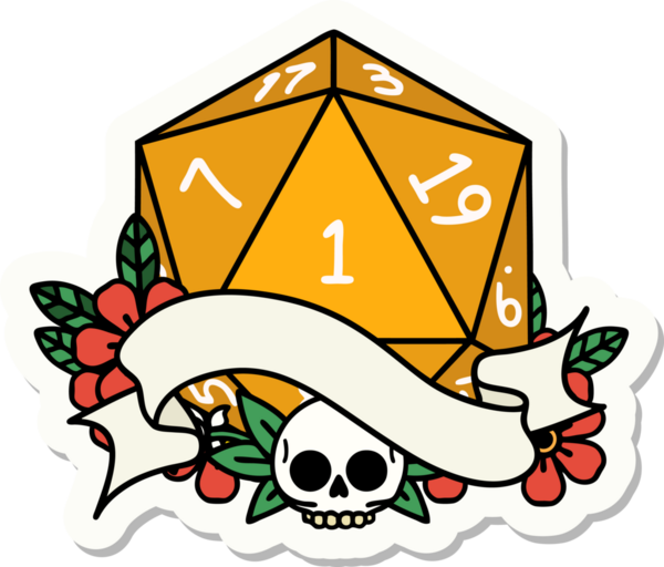 Bir insan tarafından çizilmiş doğal bir d20 zar etiketi.