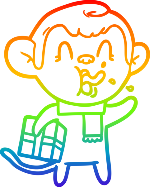 gökkuşağı gradyan çizimi çılgın bir çizgi maymun ve bir insan tarafından çizilmiş noel hediyesi