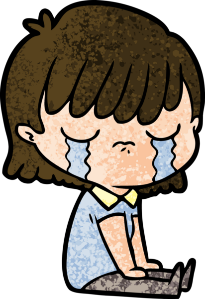 Bir insan tarafından çizilmiş ağlayan çizgi film kadını.