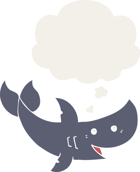 Düşünce baloncuklu çizgi film köpekbalığı insan tarafından çizilmiş.