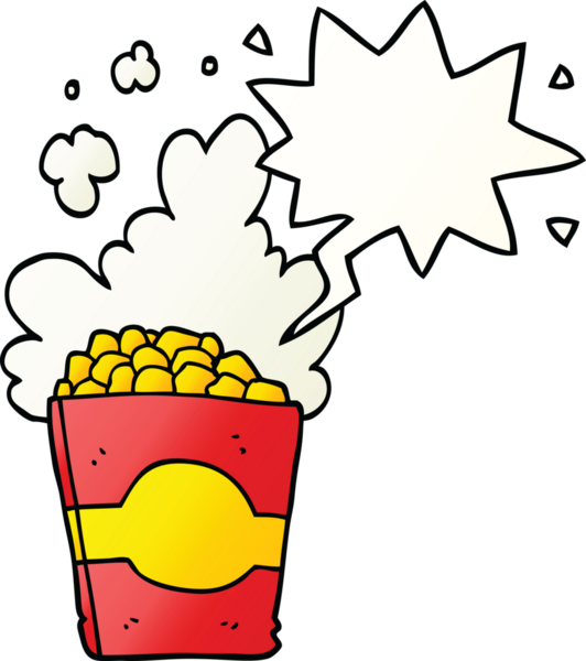 bir insan tarafından çizilmiş, konuşma baloncuklu çizgi film patlamış mısırı.