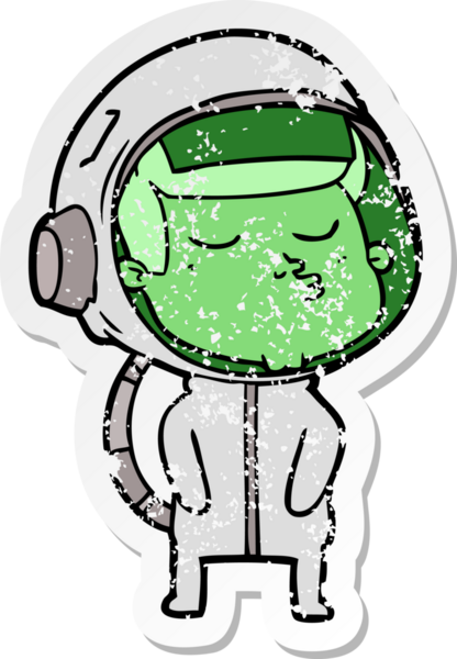 Bir insan tarafından çizilmiş kendinden emin bir astronotun sıkıntılı çıkartması.