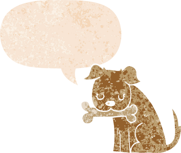 Bir insan tarafından çizilmiş grunge dertli retro tarzı konuşma baloncuğu ile çizgi film köpeği