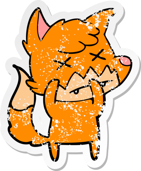 Bir insan tarafından çizilmiş ölü tilki çizgi filminin sıkıntılı çıkartması.