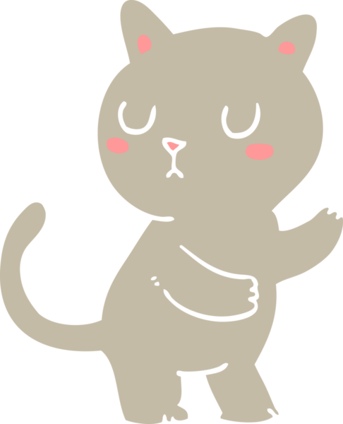 Bir insan tarafından çizilmiş düz renkli çizgi film kedisi