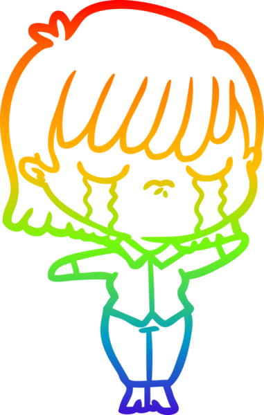 Gökkuşağı gradyan çizimi bir insan tarafından çizilmiş ağlayan bir çizgi kadın çizimi