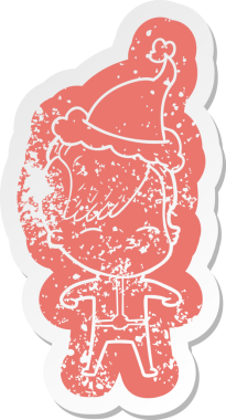 Garip bir çizgi film. Fütürist kıyafetler giyen, Noel Baba şapkası takan, insan tarafından çizilmiş bir kızın çıkartması.