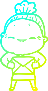 Bir insan tarafından çizilmiş barışçıl, yaşlı bir kadının soğuk çizgi çizimi.