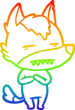 Gökkuşağı gradyan çizgi çizimi bir insan tarafından çizilmiş dişleri gösteren bir kurt çizgi