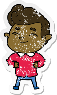 Bir insan tarafından çizilmiş mutlu bir çizgi film karakterinin sıkıntılı çıkartması.