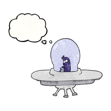 Serbest çizim düşünce balonu desenli uçan daire bir insan tarafından çizilmiş.