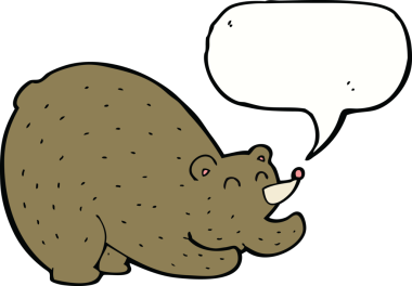 Bir insan tarafından çizilmiş, konuşma balonlu çizgi film germe ayısı.