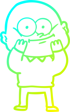 Bir insan tarafından çizilmiş, kel bir adamın soğuk çizgi çizimi.