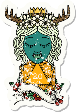 Retro Dövme Biçimli Ork karakteri bir insan tarafından çizilmiş 20 zar ile