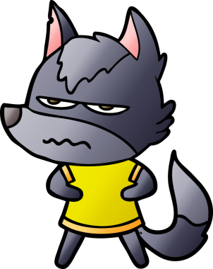 Bir insan tarafından çizilmiş rahatsız kurt çizgi filmi.