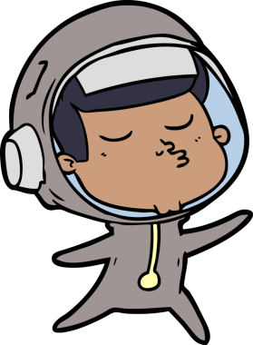 Bir insan tarafından çizilmiş kendine güvenen bir astronot çizgi filmi.