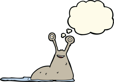 Bir insan tarafından çizilmiş düşünce baloncuklu çizgi film sümüklüböceği.