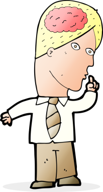 Bir insan tarafından çizilmiş kocaman bir beyni olan karikatür işadamı