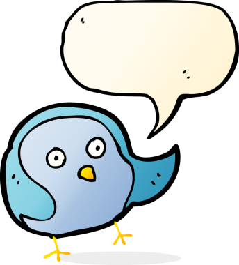 Bir insan tarafından çizilmiş konuşma balonlu çizgi film kuşu.