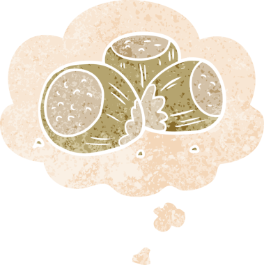 Düşünce baloncuklu karikatür fındıkları grunge sıkıntılı retro dokuma tarzı bir insan tarafından çizilmiş