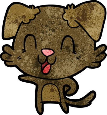 Bir insan tarafından çizilmiş gülen çizgi film köpeği.