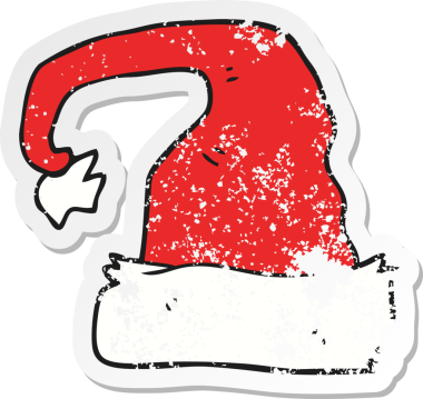 Bir insan tarafından çizilmiş bir karikatür Noel şapkasının gerilimli retro yapıştırması.