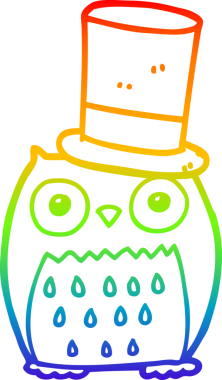 Bir insan tarafından çizilmiş silindir şapkalı bir baykuş çizimi.