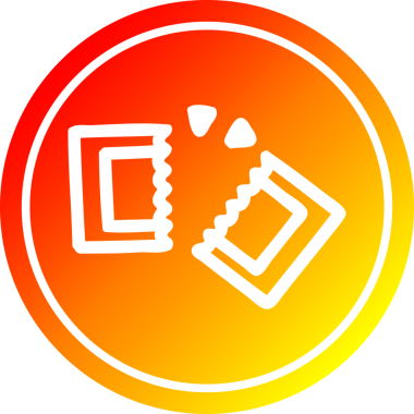 Bir insan tarafından çizilmiş sıcak gradyan bitişli sinema bileti dairesel simgesi