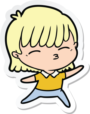 Bir insan tarafından çizilmiş bir karikatür kadının çıkartması.